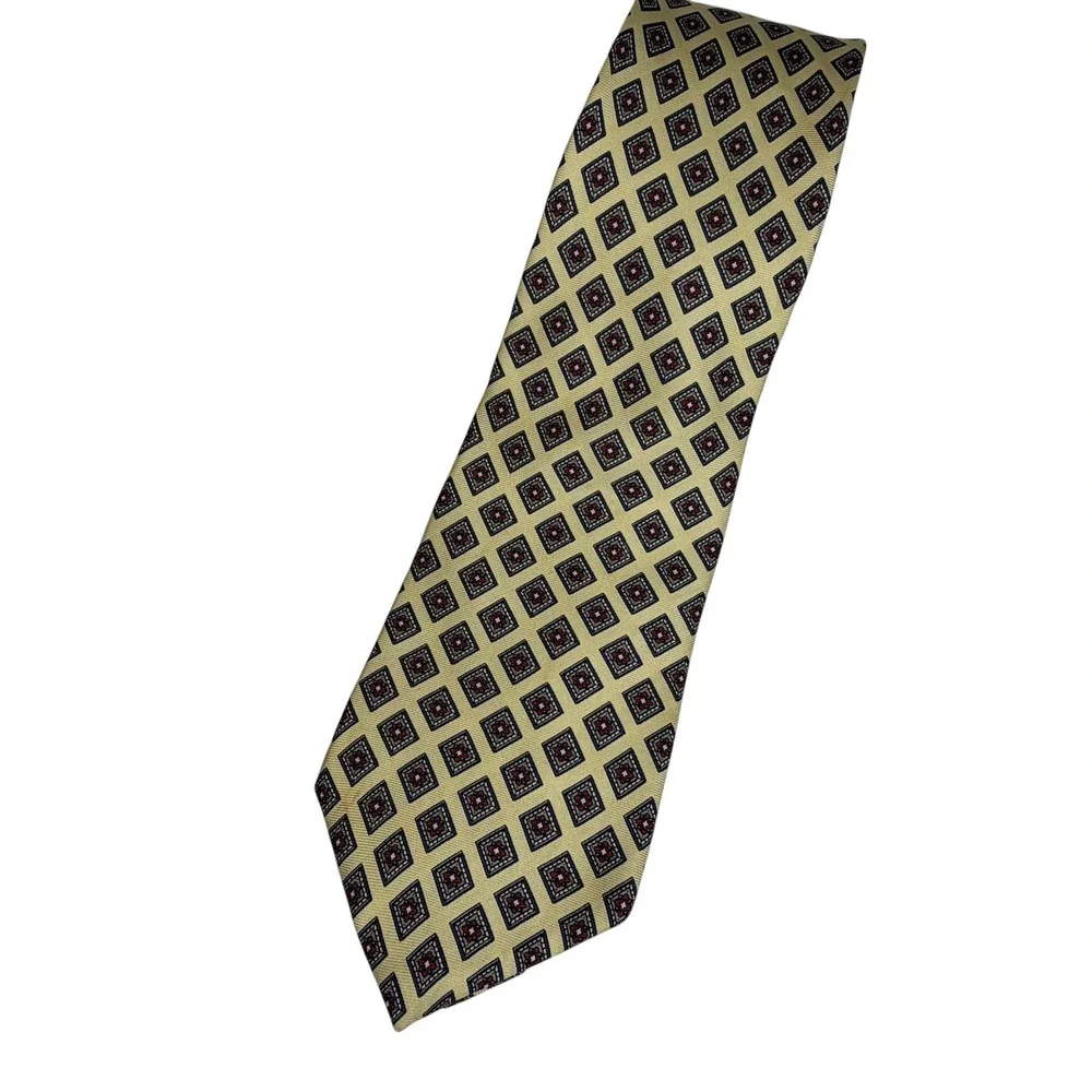 Christian Dior Silk Tie Mens OS Yellow Geometric Diamond Vintage Monsieur Italy